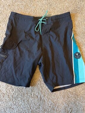 VISSLA Black Swim Board Shorts with Teal Side Panel